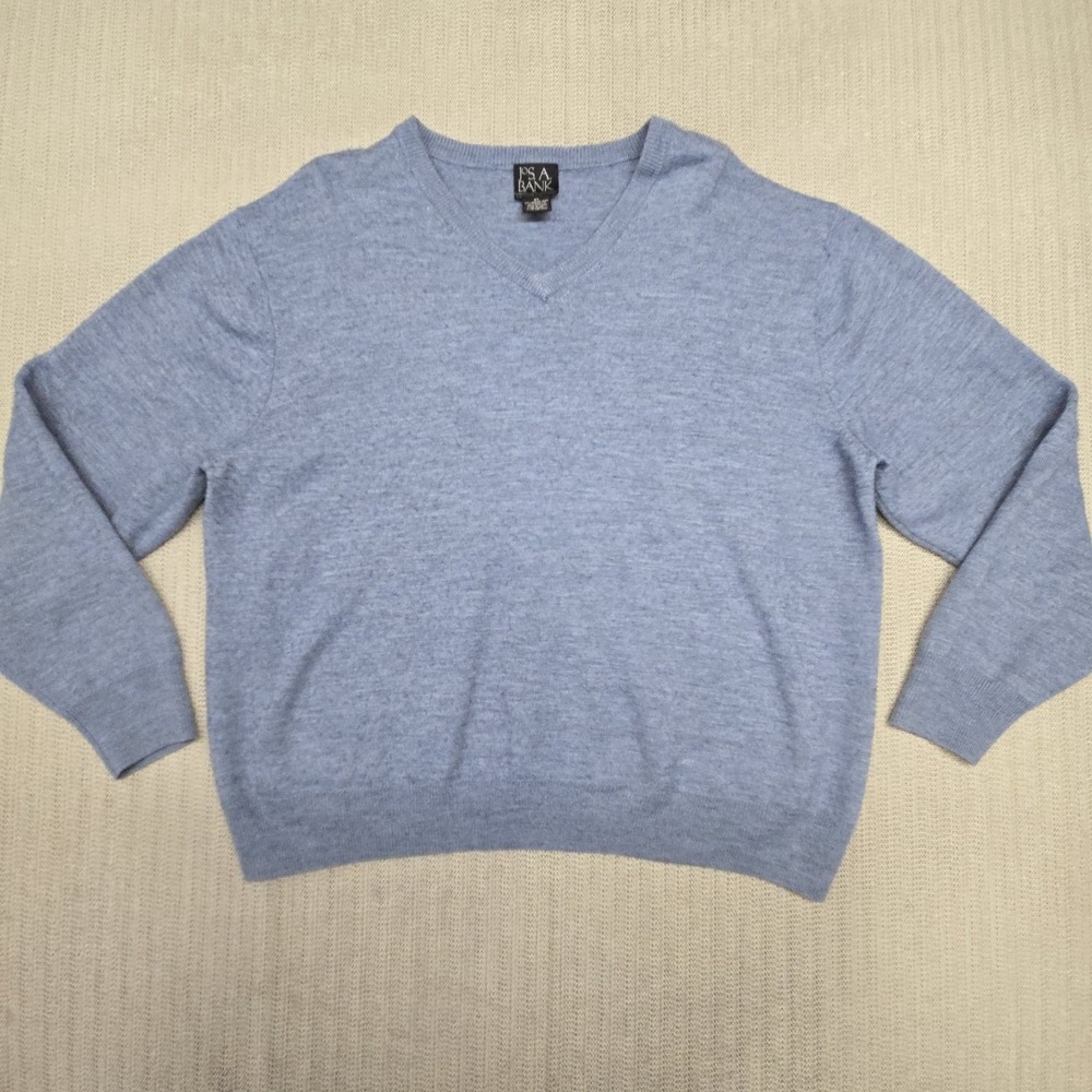 Jos. A. Bank Sweater Mens XL Blue V Neck Merino Wool Blend Knit Pullover
